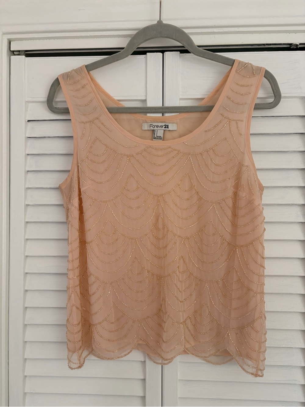 Forever 21 Peach Beaded Scoop Neck Tank